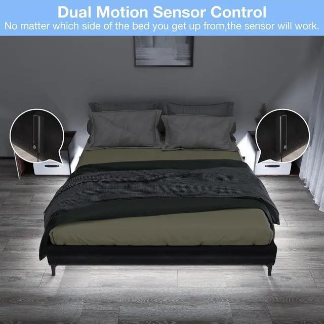 Alt view image 2 of 7 - Dual Motion Sensor Light Strip Rechargeable 16.4ft LED Lighting 150 LEDs Tape Lights for Stairs Under Cabinet Closet Shelves Gun Safe Light Hallway Cuttable Flexible 6000K White Black