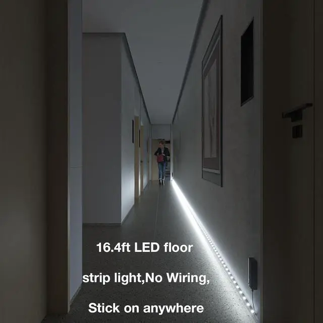 Alt view image 5 of 7 - Dual Motion Sensor Light Strip Rechargeable 16.4ft LED Lighting 150 LEDs Tape Lights for Stairs Under Cabinet Closet Shelves Gun Safe Light Hallway Cuttable Flexible 6000K White Black