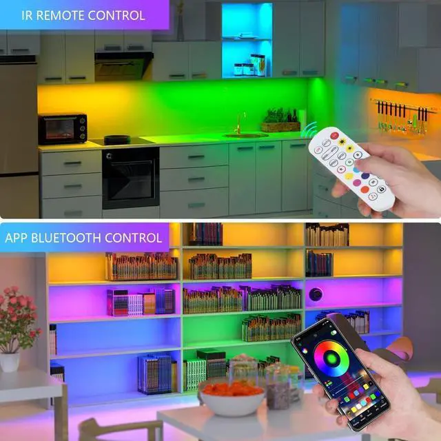 Alt view image 4 of 7 - Battery Powered LED Strip Lights 20 inch x 4 Pack Wireless LED Strip Lights for Bedroom Color Changing APP Remote Led Lights for TV Kitchen Under Cabinet Lighting Shelves Under Counter Closet