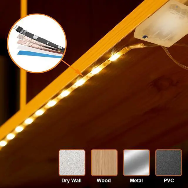 Alt view image 7 of 7 - Battery Powered LED Strip Lights 20 inch x 4 Pack Wireless LED Strip Lights for Bedroom Color Changing APP Remote Led Lights for TV Kitchen Under Cabinet Lighting Shelves Under Counter Closet