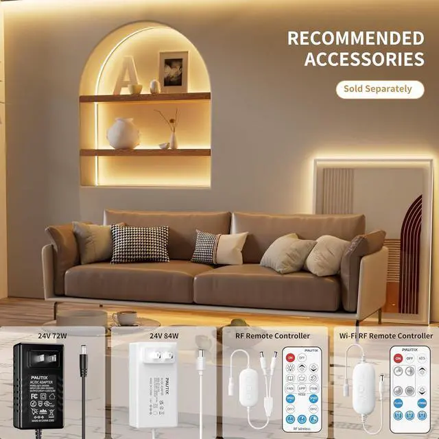 Alt view image 6 of 7 - COB LED Strip Light 32.8ft/10m 5040LEDs Warm White 2700K High Lumen Flexible CRI93+ LED Tape Super Bright DC24V for Cabinet Home DIY Lighting Projects(Power Supply & Controller Not Included)