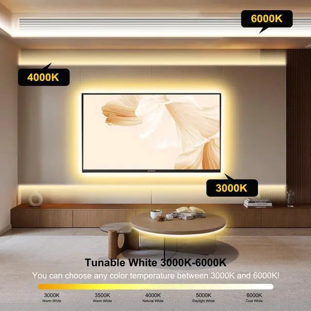 Alt view image 3 of 7 - COB LED Strip Light CCT Dimmable Strips Light 2700K-6500K 32.8ft/10m 8mm Wide CRI90+ 24V LED Strips Kit with Bluetooth APP Control/Music Mode for Bedroom Kitchen DIY Lighting