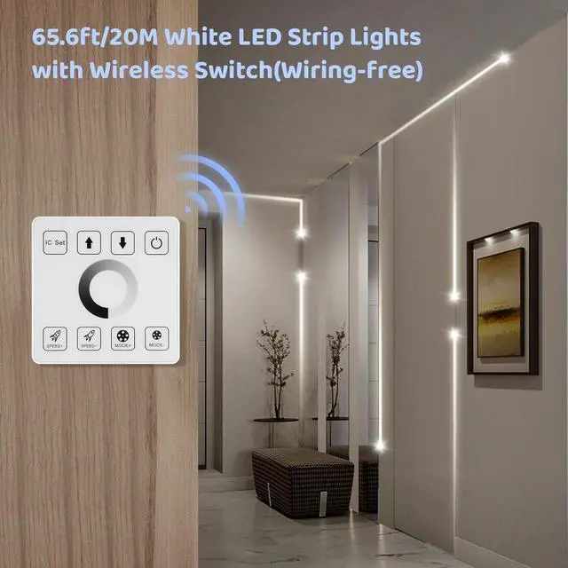 Alt view image 2 of 7 - White LED Strip Lights 65.6Ft 6500K White Running Water Flowing LED Light Strip with Touch Panel Wireless Control 28 Modes Dimmable LED Tape Lights for Bedroom Living Room Home Party DIY Decor