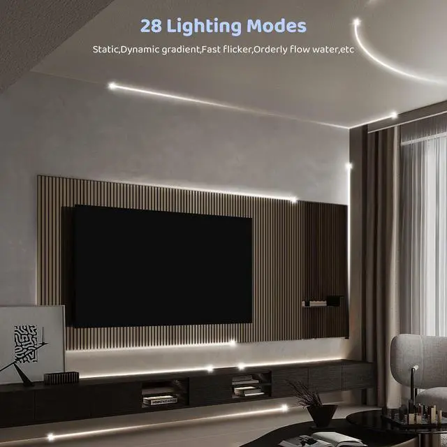 Alt view image 4 of 7 - White LED Strip Lights 65.6Ft 6500K White Running Water Flowing LED Light Strip with Touch Panel Wireless Control 28 Modes Dimmable LED Tape Lights for Bedroom Living Room Home Party DIY Decor