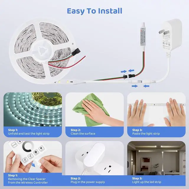 Alt view image 5 of 7 - White LED Strip Lights 65.6Ft 6500K White Running Water Flowing LED Light Strip with Touch Panel Wireless Control 28 Modes Dimmable LED Tape Lights for Bedroom Living Room Home Party DIY Decor