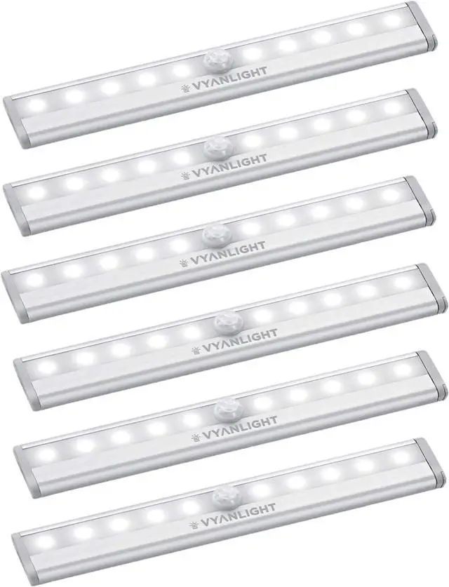 Main image of Motion Sensor LED Under Cabinet Lights 10 LED Light Strips for Closet Kitchen Bathroom Pantry - Battery Operated Wireless Peel and Stick 6 Pack