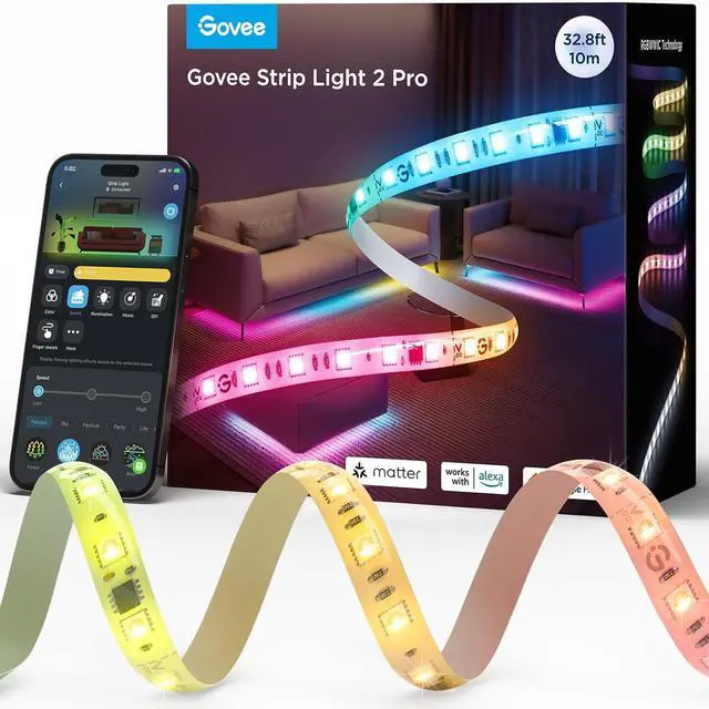 Main image of RGBIC Strip Light 2 Pro with Matter 32.8ft Wi-Fi LED Lights for Bedroom Cabinet Party TV and Gaming Desk Smart Led Strip Lights Compatible with Alexa and Google Assistant Home Decor