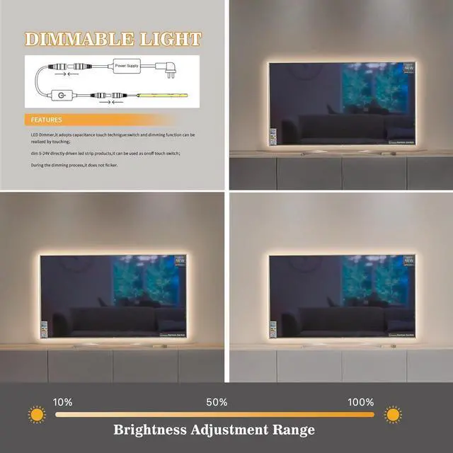Alt view image 3 of 6 - COB LED Strip 16.4ft Warm White COB LED Strip Light Dimmable LED Light Strip 2700K CRI92+ 8mm Width 24V Flexible LED Tape Light for TV Bedroom Kitchen Cabinet Closet Home Decoration.