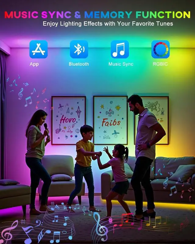 Alt view image 2 of 7 - LED Strip Lights 4 Pre-Cut RGB Led Light Strip With APP & Remote Control Multi-color Music Sync Changing Strip Lights for Cabinets Shelf Closets TV Backlight Kitchen Bedroom With Power Adapter