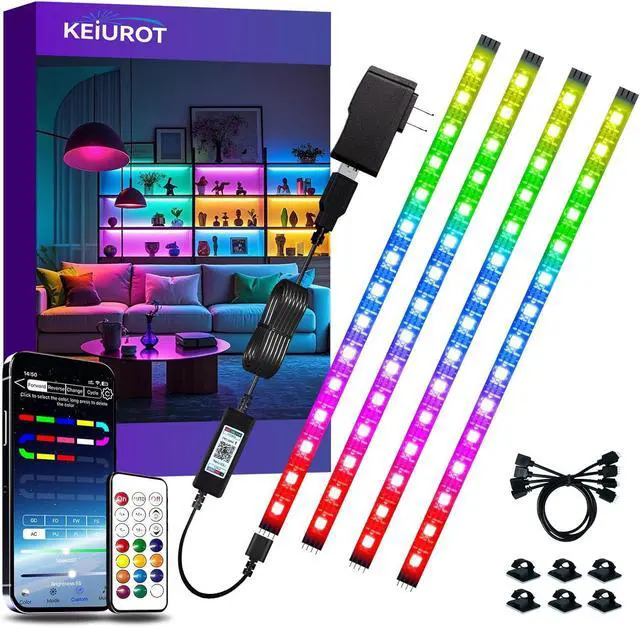 Main image of LED Strip Lights 4 Pre-Cut RGB Led Light Strip With APP & Remote Control Multi-color Music Sync Changing Strip Lights for Cabinets Shelf Closets TV Backlight Kitchen Bedroom With Power Adapter