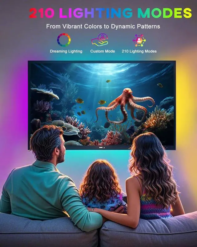 Alt view image 3 of 7 - LED Strip Lights 4 Pre-Cut RGB Led Light Strip With APP & Remote Control Multi-color Music Sync Changing Strip Lights for Cabinets Shelf Closets TV Backlight Kitchen Bedroom With Power Adapter