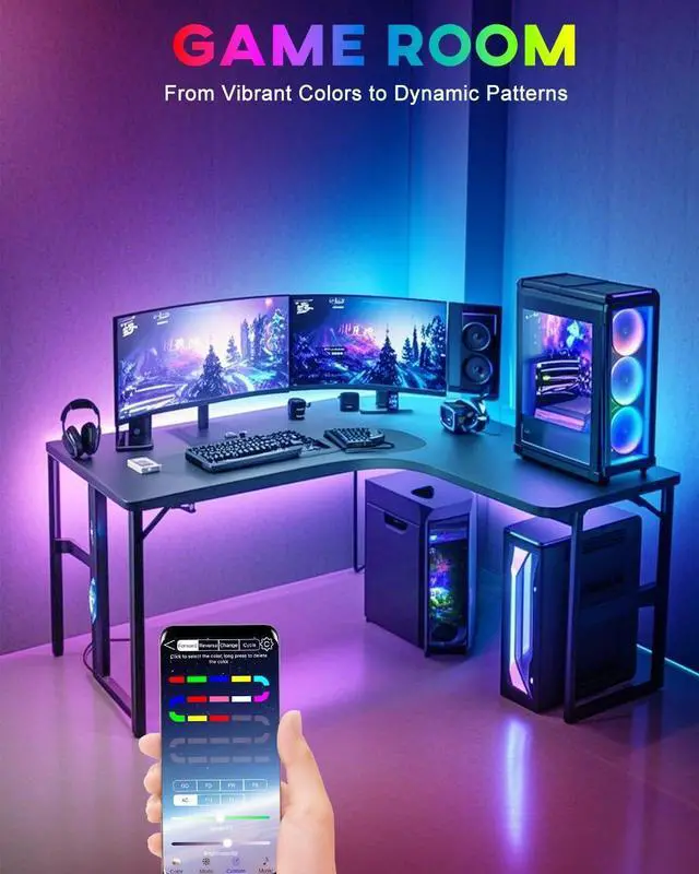 Alt view image 7 of 7 - LED Strip Lights 4 Pre-Cut RGB Led Light Strip With APP & Remote Control Multi-color Music Sync Changing Strip Lights for Cabinets Shelf Closets TV Backlight Kitchen Bedroom With Power Adapter