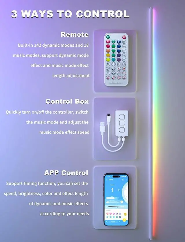 Alt view image 7 of 7 - RGB Smart IC COB LED Strip Light Color Chasing 5V USB UL-Listed Multicolor Flexible Tape Light 6.56ft/2m with Music Mode/APP Control for TV Bedroom Party DIY Decoration