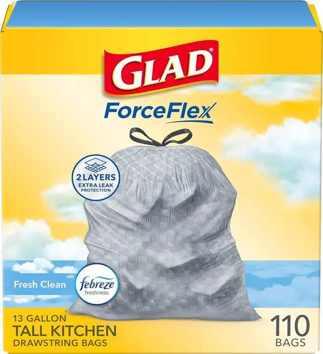 Main image of Tall Kitchen Drawstring Trash Bags - Odorshield 13 Gallon White Trash Bag Febreze Fresh Clean 110 Count