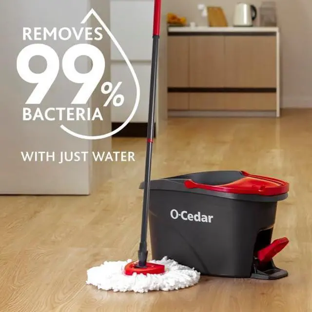 Alt view image 2 of 7 - EasyWring Microfiber Spin Mop Bucket Floor Cleaning System Red Gray Standard