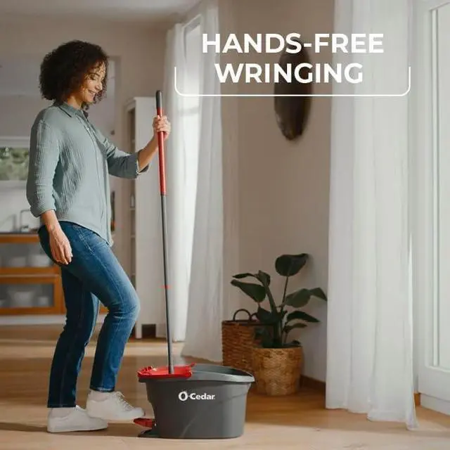 Alt view image 3 of 7 - EasyWring Microfiber Spin Mop Bucket Floor Cleaning System Red Gray Standard