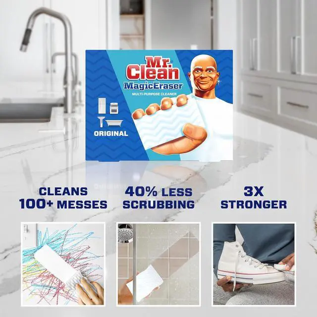 Alt view image 2 of 7 - Magic Eraser Original Cleaning Pads Multi Purpose Cleaner Bathroom Cleaning Supplies All Purpose Cleaner White 6 Count