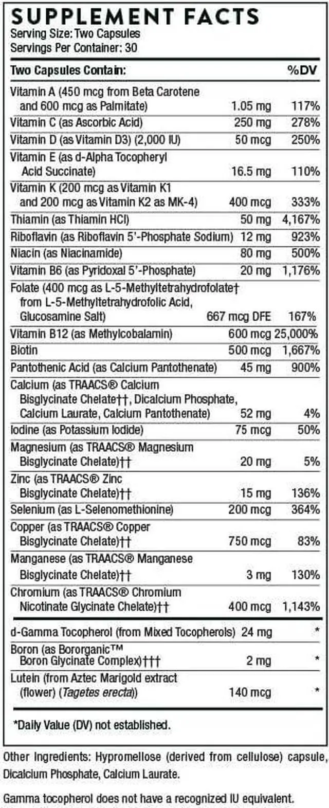 Alt view image 2 of 6 - Basic Nutrients 2/Day - Comprehensive Daily Multivitamin with Optimal Bioavailability - Vitamin & Mineral Formula - Gluten Dairy & Soy-Free - 60 Capsules - 30 Servings