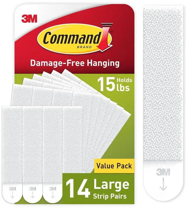 Main image of 15 lb Large Picture Hanging Strips 14 Pairs (28 Strips) Damage-Free Picture Hangers No Tools Wall Hangers for Home Decor White Adhesive