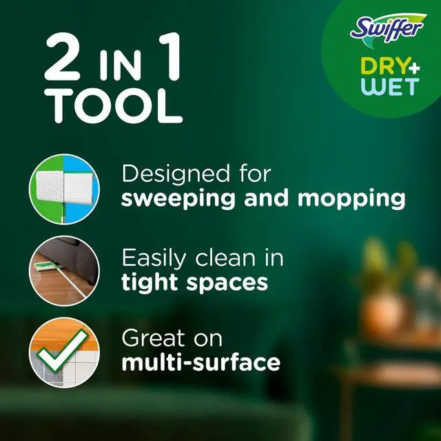 Alt view image 2 of 7 - Sweeper 2-in-1 Dry + Wet Floor Mopping and Sweeping Kit Multi-Surface Kit for Floor Cleaning Kit Includes 1 Sweeper 14 Dry Sweeping Cloths 5 Wet Mopping Cloths