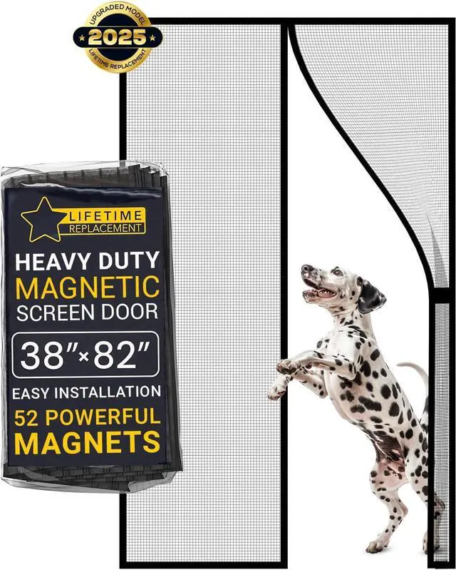Main image of Magnetic Screen Door C Upgraded Fine Weave Mesh Screen Heavy Duty 52 Magnets No-Gap Seal Pet & Scratch Resistant Bug Proof Includes 2 Easy Install Kits 38x82