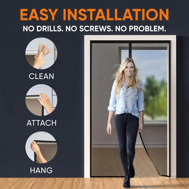 Alt view image 2 of 7 - Magnetic Screen Door C Upgraded Fine Weave Mesh Screen Heavy Duty 52 Magnets No-Gap Seal Pet & Scratch Resistant Bug Proof Includes 2 Easy Install Kits 38x82