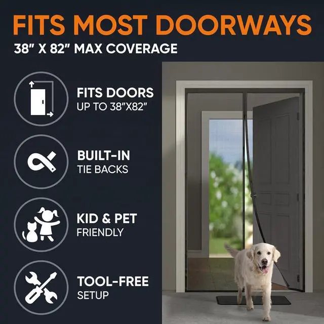 Alt view image 5 of 7 - Magnetic Screen Door C Upgraded Fine Weave Mesh Screen Heavy Duty 52 Magnets No-Gap Seal Pet & Scratch Resistant Bug Proof Includes 2 Easy Install Kits 38x82