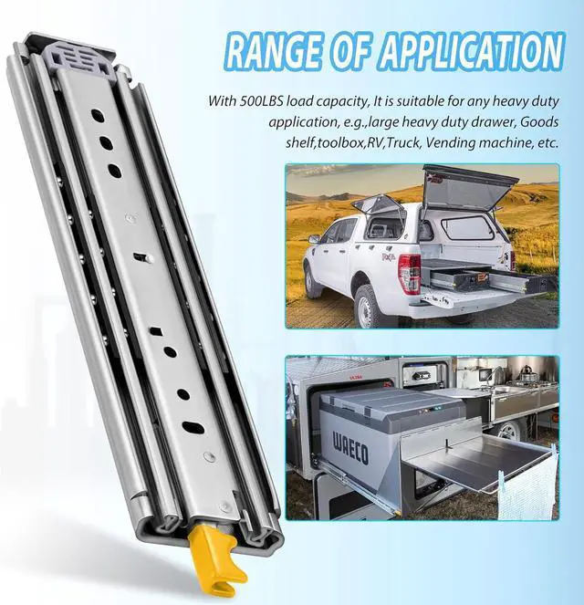 Alt view image 6 of 6 - with Lock Heavy Duty Drawer Slides 12 14 16 18 20 22 24 26 28 30 32 34 36 40 44 48 52 56 60 Inch 500 Lbs Side Mount Full Extension Ball Bearing Rails Rail Tool Box Runner-W:76mm 12 Inch