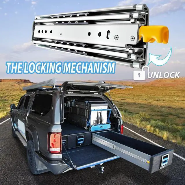 Alt view image 5 of 6 - with Lock Heavy Duty Drawer Slides 12 14 16 18 20 22 24 26 28 30 32 34 36 40 44 48 52 56 60 Inch 500 Lbs Side Mount Full Extension Ball Bearing Rails Rail Tool Box Runner-W:76mm 12 Inch