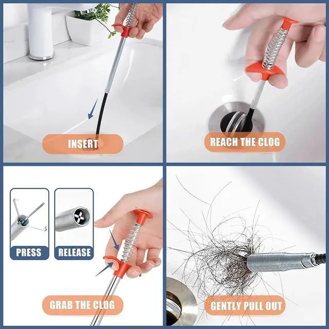 Alt view image 4 of 7 - 35.5inch Drain Clog Remover(1pcs) 25inch Drain Snake Hair Remover(6pcs)  Cleaning Brush(2pcs) Hair Catcher Drain Auger Cleaner Tool Set For Toilet Kitchen Sink Bathroom Tub Sewer 9 Pack