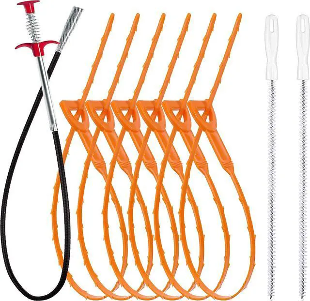 Main image of 35.5inch Drain Clog Remover(1pcs) 25inch Drain Snake Hair Remover(6pcs)  Cleaning Brush(2pcs) Hair Catcher Drain Auger Cleaner Tool Set For Toilet Kitchen Sink Bathroom Tub Sewer 9 Pack