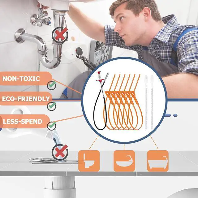 Alt view image 7 of 7 - 35.5inch Drain Clog Remover(1pcs) 25inch Drain Snake Hair Remover(6pcs)  Cleaning Brush(2pcs) Hair Catcher Drain Auger Cleaner Tool Set For Toilet Kitchen Sink Bathroom Tub Sewer 9 Pack