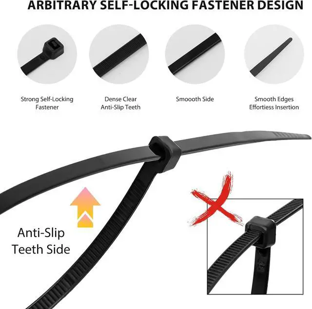 Alt view image 3 of 7 - Cable Zip Ties 400 Pack Black Assorted Sizes 12+8+6+4 Inch Multi-Purpose Self-Locking Nylon Cable Cord Management Plastic Wire Ties for Home Office Garden Workshop. By