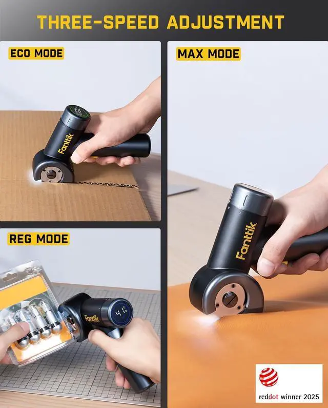 Alt view image 3 of 7 - C8 Nano 3.7V Cordless Electric Scissors with LED Display Rechargeable Cardboard Cutter with 2 Blades EasySwap Blade Change LED Light for Thin Cardboard Carpet Leather - Black