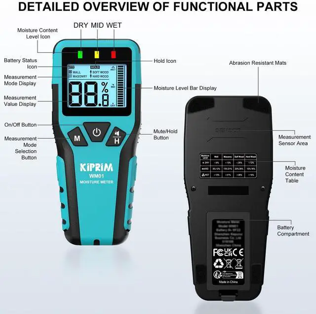 Alt view image 7 of 7 - Pinless Moisture Meter Home Moisture Level Tester Damp Meter for Floor Wood Walls Concrete C Accurate Non-Destructive Testing Moisture Meter WM01