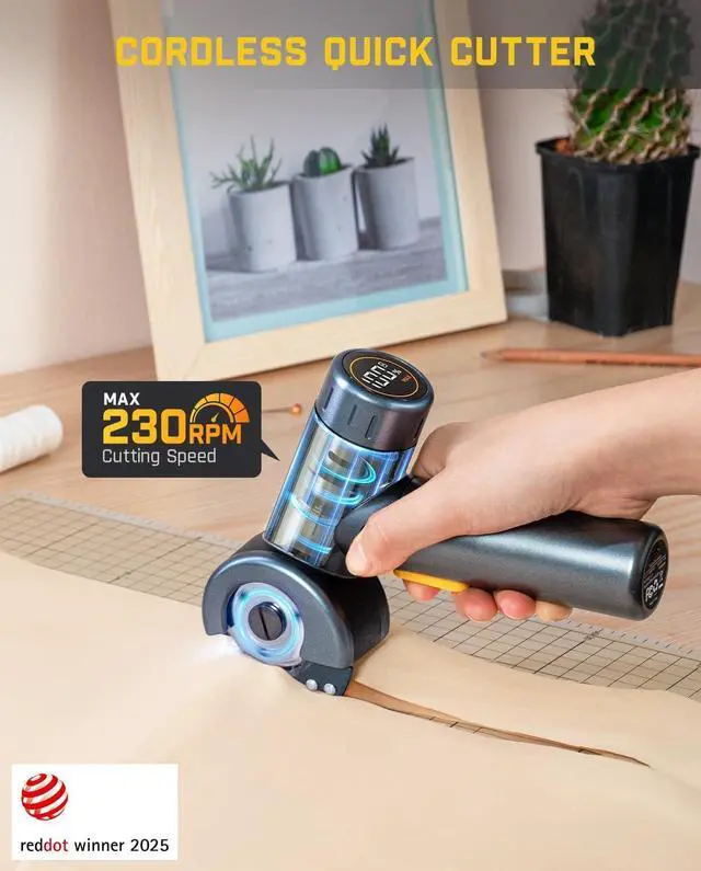 Alt view image 2 of 7 - C8 Nano 3.7V Cordless Electric Scissors with LED Display Rechargeable Cardboard Cutter with 2 Blades EasySwap Blade Change LED Light for Thin Cardboard Carpet Leather - Black