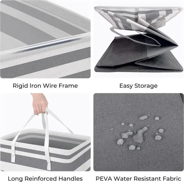 Alt view image 2 of 7 - 2 Pack Large Laundry Baskets Waterproof Freestanding Laundry Hampers Collapsible Clothes Hamper with Reinforced Handles in Laundry Room College Dorm Bathroom Bedroom (Grey 75Lx2)