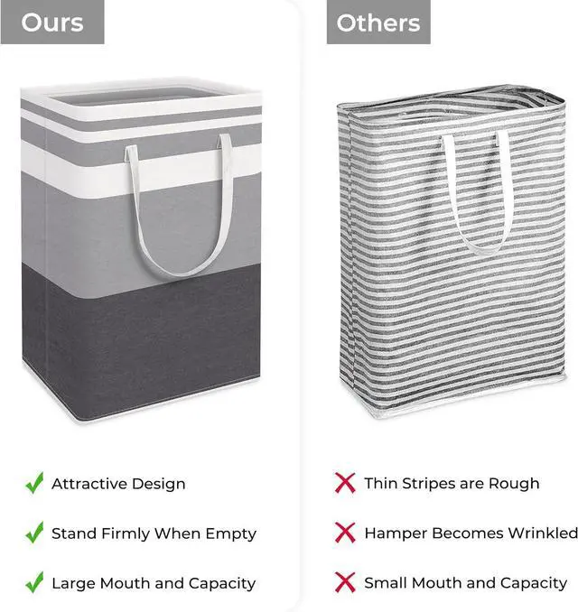 Alt view image 3 of 7 - 2 Pack Large Laundry Baskets Waterproof Freestanding Laundry Hampers Collapsible Clothes Hamper with Reinforced Handles in Laundry Room College Dorm Bathroom Bedroom (Grey 75Lx2)