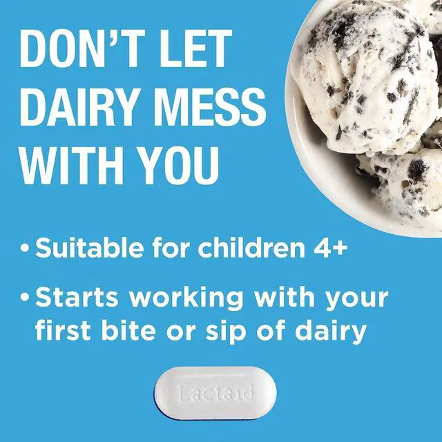 Alt view image 4 of 7 - Original Strength Lactose Intolerance Caplets 9000 FCC Lactase Enzyme Caplets Helps Pre-Vent Gas Bloating & Diarrhea Due to Lactose Sensitivity in Adults & Kids Ages 4+ 120 Count