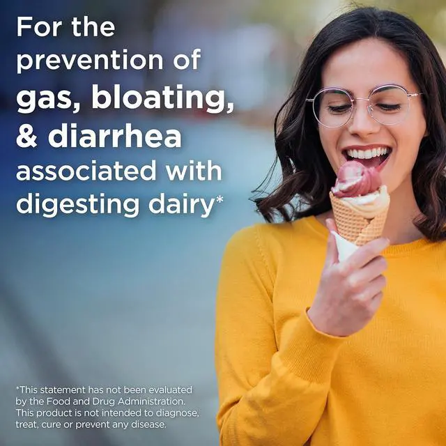 Alt view image 3 of 7 - Original Strength Lactose Intolerance Caplets 9000 FCC Lactase Enzyme Caplets Helps Pre-Vent Gas Bloating & Diarrhea Due to Lactose Sensitivity in Adults & Kids Ages 4+ 120 Count