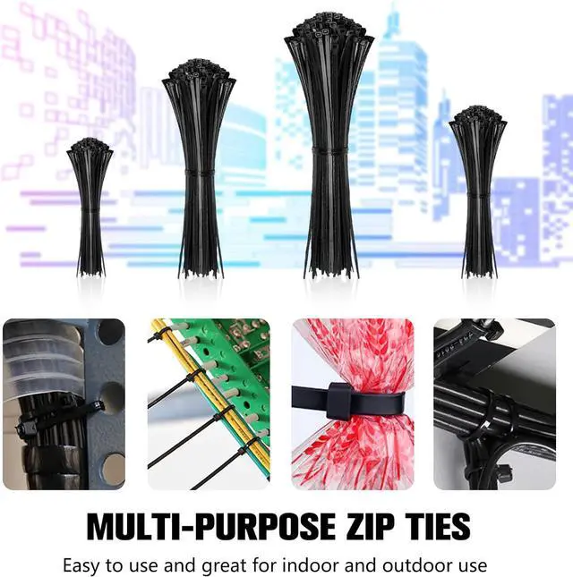 Alt view image 7 of 7 - Cable Zip Ties 400 Pack Black Assorted Sizes 12+8+6+4 Inch Multi-Purpose Self-Locking Nylon Cable Cord Management Plastic Wire Ties for Home Office Garden Workshop. By
