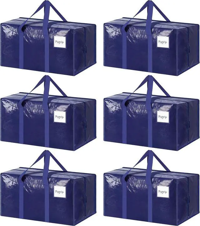 Main image of 6 Pack Extra Heavy Duty Large Moving Bags with Strong Zipper & Comfortable Handles Sturdy & Durable Clothes Storage Bags Totes Bins Blue Packing Moving Boxes for College Supplies Dark Blue
