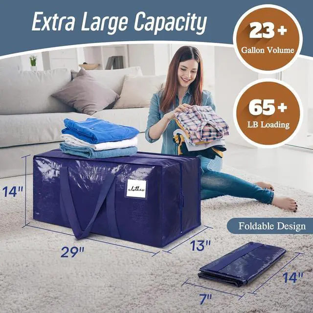 Alt view image 3 of 7 - 6 Pack Extra Heavy Duty Large Moving Bags with Strong Zipper & Comfortable Handles Sturdy & Durable Clothes Storage Bags Totes Bins Blue Packing Moving Boxes for College Supplies Dark Blue