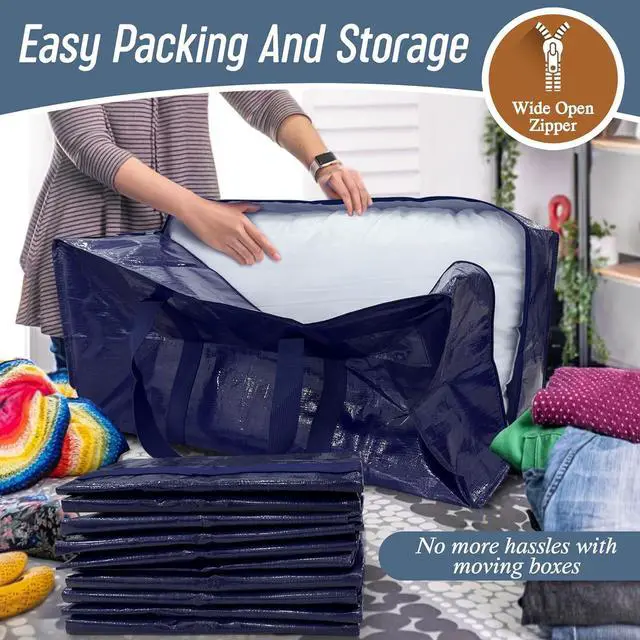 Alt view image 5 of 7 - 6 Pack Extra Heavy Duty Large Moving Bags with Strong Zipper & Comfortable Handles Sturdy & Durable Clothes Storage Bags Totes Bins Blue Packing Moving Boxes for College Supplies Dark Blue