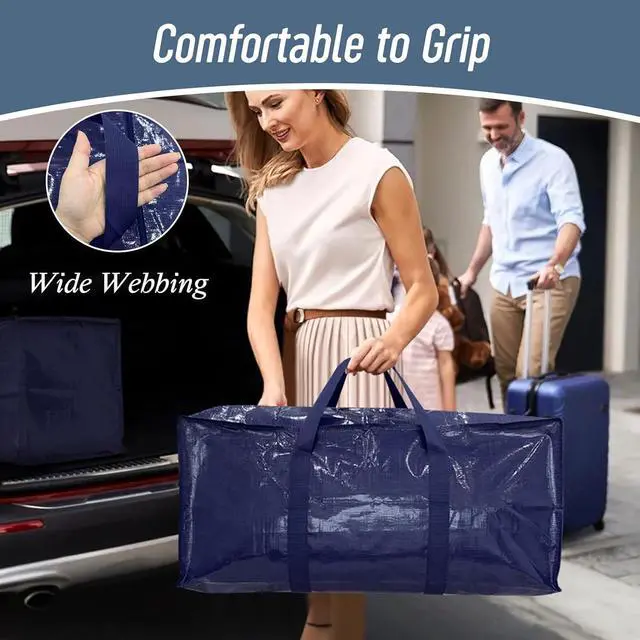 Alt view image 6 of 7 - 6 Pack Extra Heavy Duty Large Moving Bags with Strong Zipper & Comfortable Handles Sturdy & Durable Clothes Storage Bags Totes Bins Blue Packing Moving Boxes for College Supplies Dark Blue