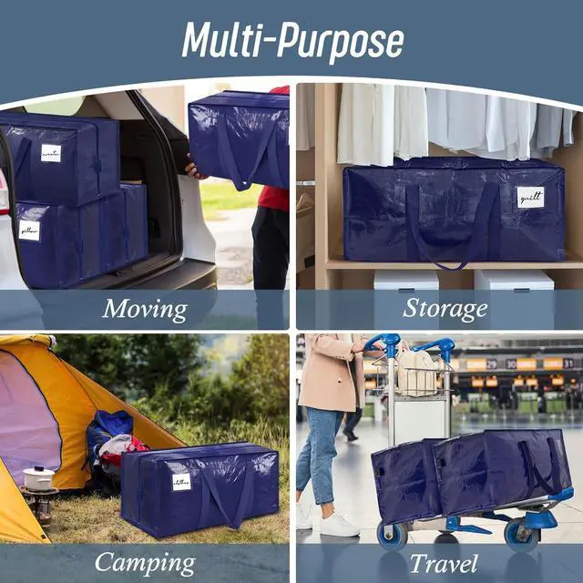 Alt view image 7 of 7 - 6 Pack Extra Heavy Duty Large Moving Bags with Strong Zipper & Comfortable Handles Sturdy & Durable Clothes Storage Bags Totes Bins Blue Packing Moving Boxes for College Supplies Dark Blue