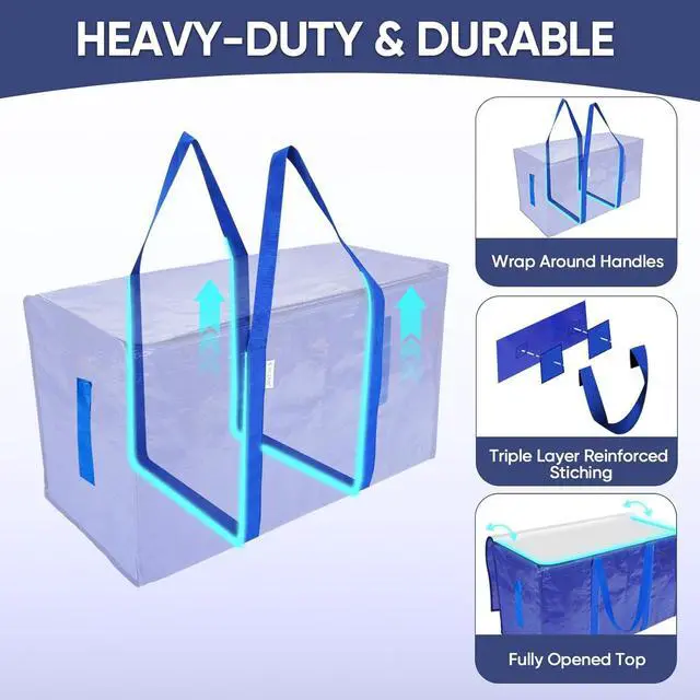 Alt view image 3 of 7 - 6 Pack Extra Large Moving Bags with Zippers & Carrying Handles Heavy-Duty Storage Tote Moving Boxes for Space Saving