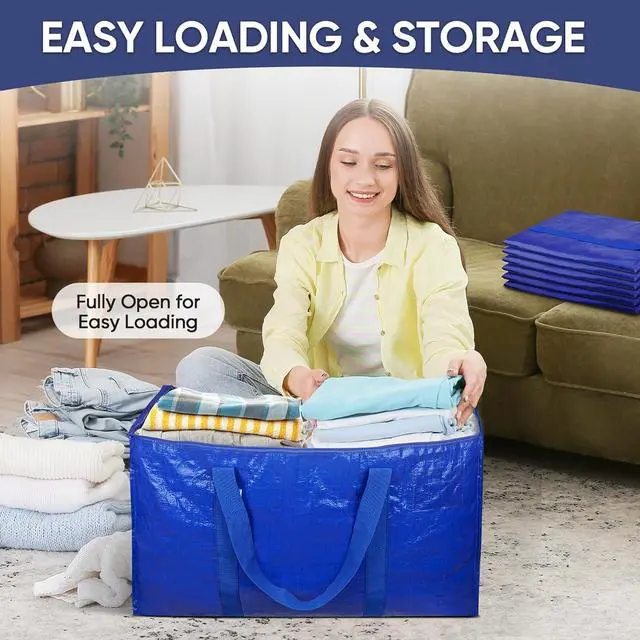 Alt view image 7 of 7 - 6 Pack Extra Large Moving Bags with Zippers & Carrying Handles Heavy-Duty Storage Tote Moving Boxes for Space Saving