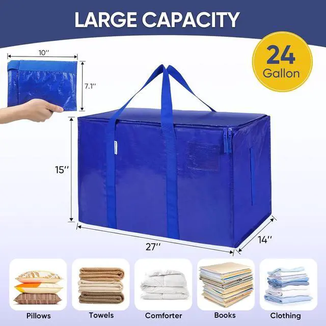 Alt view image 5 of 7 - 6 Pack Extra Large Moving Bags with Zippers & Carrying Handles Heavy-Duty Storage Tote Moving Boxes for Space Saving