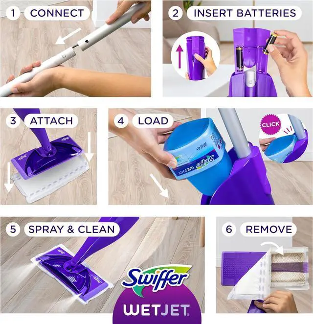 Alt view image 7 of 7 - WetJet Hardwood and Floor Spray Mop Cleaner Starter Kit Includes: 1 Power Mop 10 Pads Cleaning Solution Batteries
